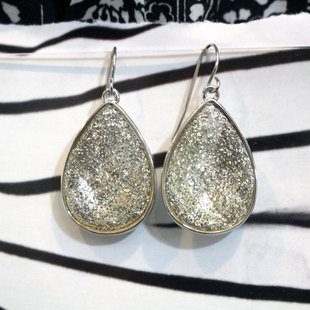 Silver Glitter Sparkle Water-Drop Metallic Dangle Earrings